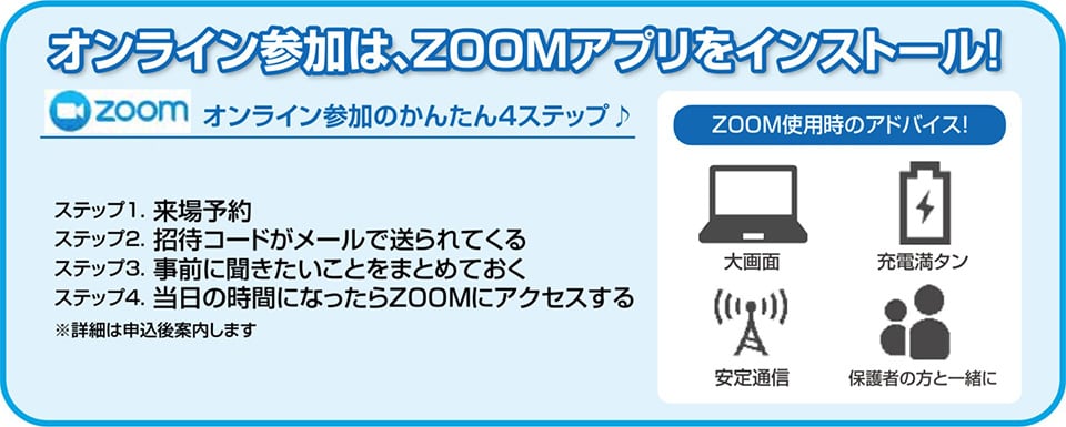オンライン参加は、ZOOMアプリをインストール！