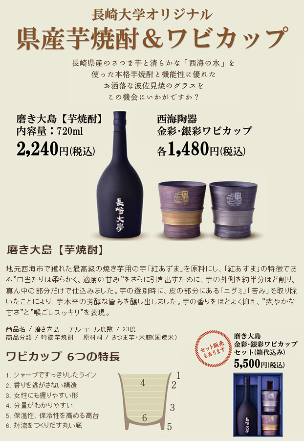 長崎大学オリジナル 県産芋焼酎＆波佐見焼グラス　 